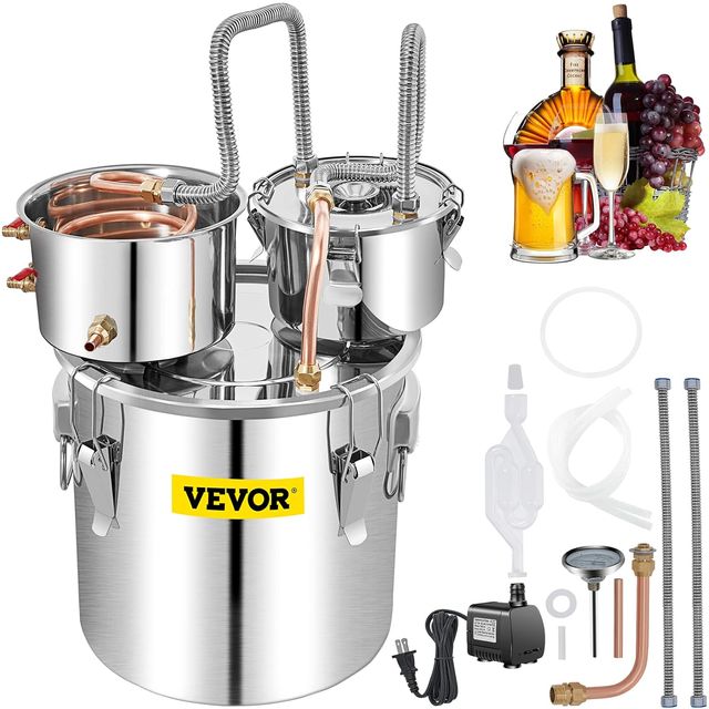 Distillatore per alcol per uso domestico in acciaio inox con rame rosso da 50L, alambicco distillatore per vino grappa liquore da 50L in acciaio inox doppio barile, alambicco per distillazione...
