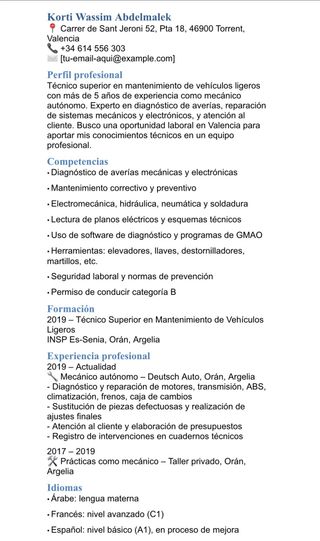 Busco trabajo Mecánico de coche con experiencia