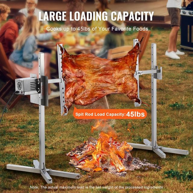 Barbacoa per agnello, maiale e maialino, 41 kg, agnello, capra, motore elettrico 42 W, acciaio inossidabile, scudo termico, lunghezza spiedo 1108 mm