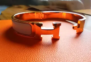 Pulsera Hermes Dorada Cierre H Blanca