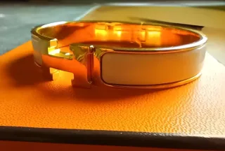 Pulsera Hermes Dorada Cierre H Blanca