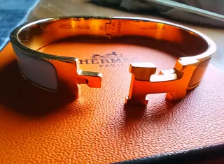 Pulsera Hermes Dorada Cierre H Blanca