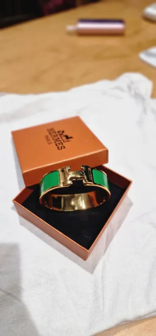 Pulsera Hermès H Dorada y Verde