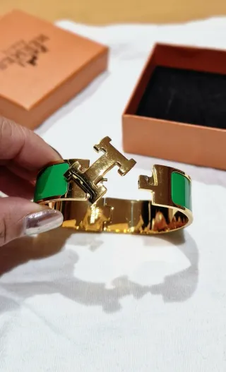 Pulsera Hermès H Dorada y Verde