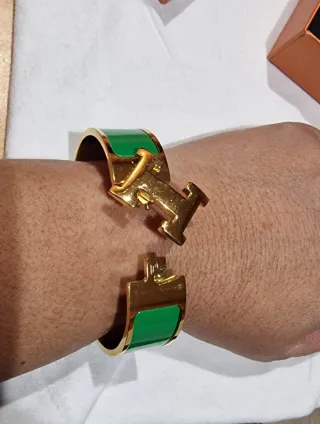 Pulsera Hermès H Dorada y Verde