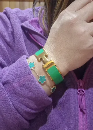 Pulsera Hermès H Dorada y Verde