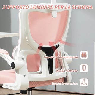 Silla De Oficina Ergonómica Con Soporte Lumbar, Reposabrazos Plegables, Reposacabezas Regulable, Silla De Escritorio Giratoria Inclinable Con Respaldo Alto, Altura Regulable En Malla, Rosa