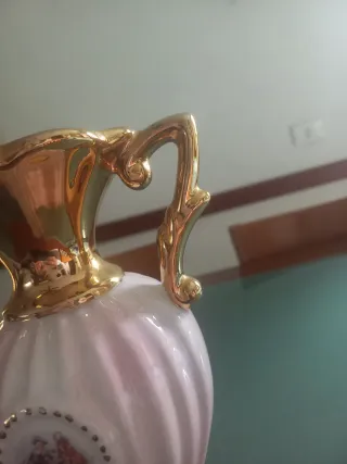 Vaso grande ceramica rosa e oro anni 60