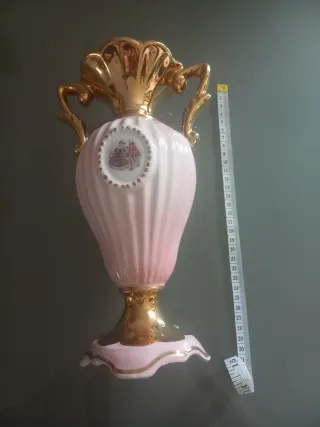 Vaso grande ceramica rosa e oro anni 60