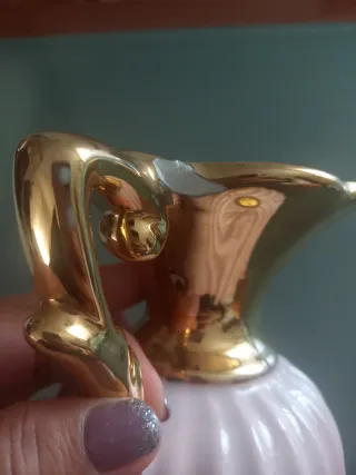 Vaso grande ceramica rosa e oro anni 60