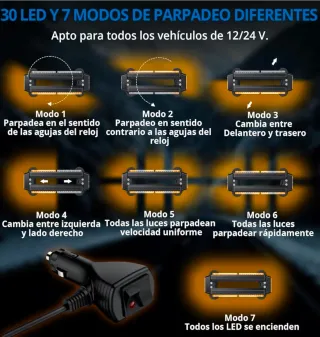 Luz Rotativa LED Ámbar Magnética 12V/24V