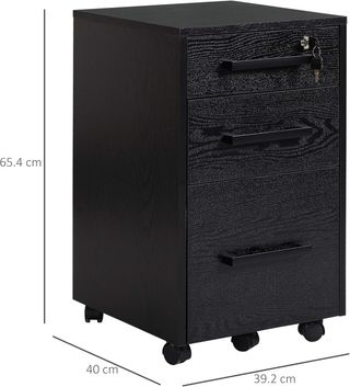 Archiviatore da Ufficio con 3 Cassetti e Serratura, in Legno, Nero, 39.2 X 40 X 65.4Cm