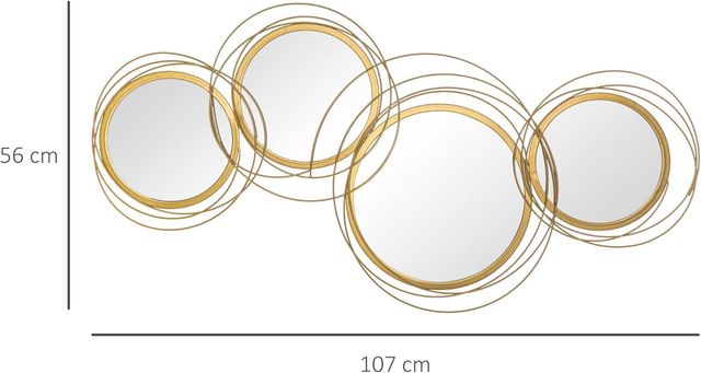 Decoración Murale 3D en Metal, Arte de Pared en Círculos con Espejos 107X56Cm, Oro
