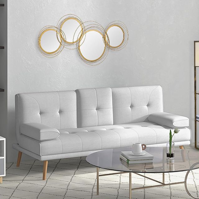 Decoración Murale 3D en Metal, Arte de Pared en Círculos con Espejos 107X56Cm, Oro