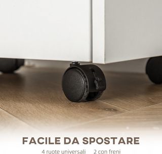 Comodino da Ufficio con 4 Cassetti Salvaspazio, Mobile per Ufficio con Ruote e Bordi Elevati, per Documenti e Cancelleria, 40X36X65Cm, Bianco