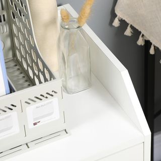 Comodino da Ufficio con 4 Cassetti Salvaspazio, Mobile per Ufficio con Ruote e Bordi Elevati, per Documenti e Cancelleria, 40X36X65Cm, Bianco