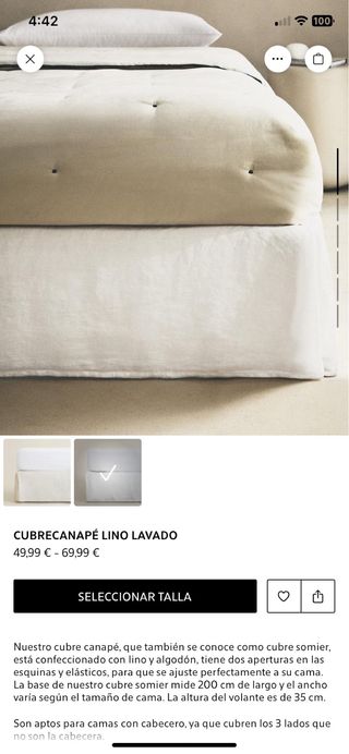 Cubrecanapé/ somier Lino blanco cama 200x200 ZARA
