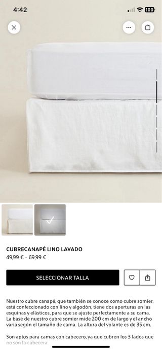Cubrecanapé/ somier Lino blanco cama 200x200 ZARA