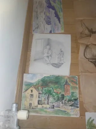 Lote de pinturas, acuarelas y dibujos