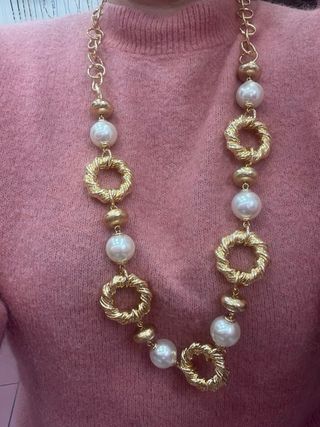 Collana lunga oro perle e maglie