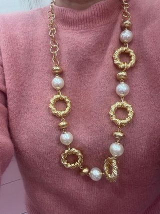 Collana lunga oro perle e maglie