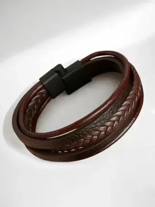 Pulsera de cuero trenzado con cierre magnético
