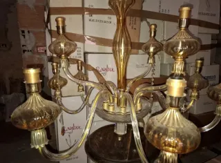 Lampadario vintage ambra cristallo