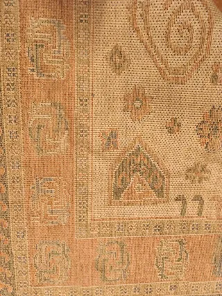 Alfombra grande de lana beige y naranja