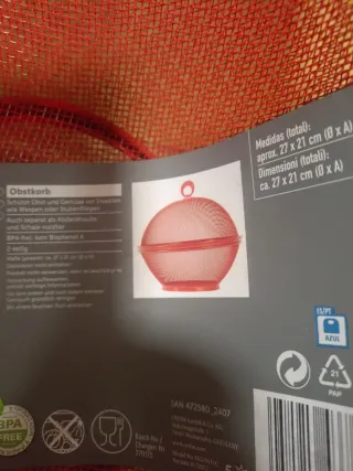 Frutero de metal y plástico rojo