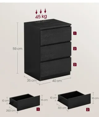 2 Mesitas de noche de madera negras