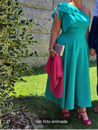 Vestido fiesta un hombro verde