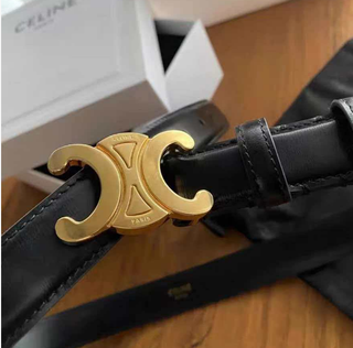 Cinturón Celine Negro Hebilla Dorada 2cm