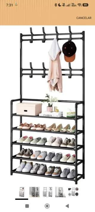 Zapatero Perchero 2 en 1 Negro