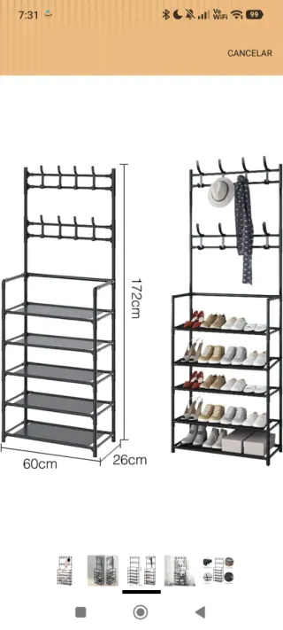 Zapatero Perchero 2 en 1 Negro