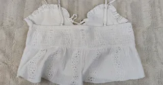 Top blanco volante encaje lazo S