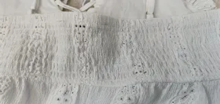 Top blanco volante encaje lazo S