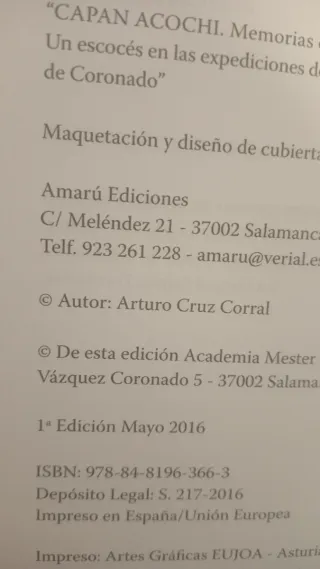 Capan acochi. Arturo Cruz Corral. PRIMERA EDICIÓN