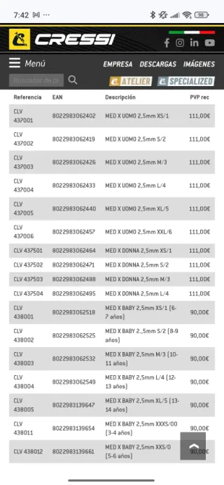 Traje de buceo Cressi Med X Shorty XS Mujer NUEVO