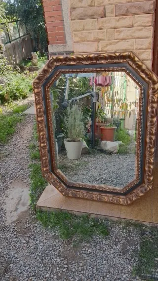 Espejo Antiguo Dorado Octogonal