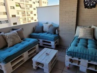 Conjunto Terraza Palets + Mesa Cristal