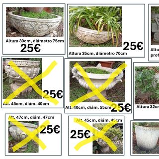 Macetas y figuras de piedra para jardín.
