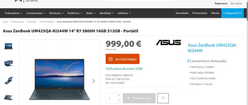 Portátil ASUS Zenbook 14" Ryzen 7 16GB 512GB SSD afbeelding 3