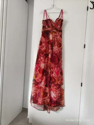 Vestido largo estampado rosa y rojo