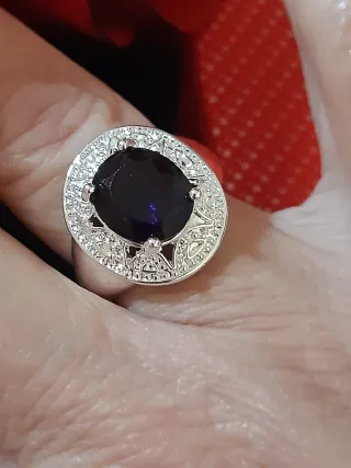 Anillo Talla 7 Baño Plata Diamante Morado