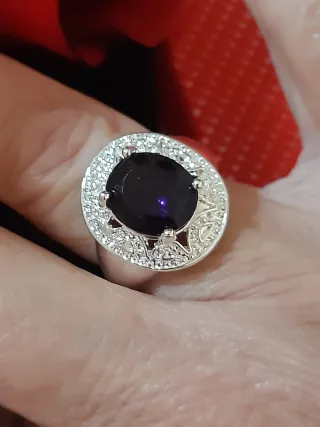 Anillo Talla 7 Baño Plata Diamante Morado