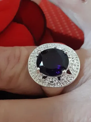Anillo Talla 7 Baño Plata Diamante Morado