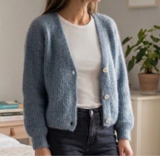 Chaqueta lana y mohair azul/gris