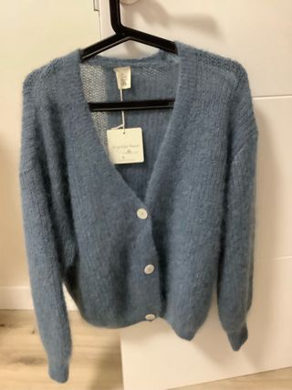 Chaqueta lana y mohair azul/gris