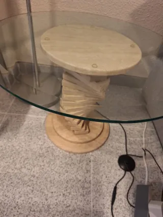 2 Mesas Centro Comedor Mármol/Cristal