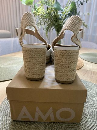 Alpargatas cuña esparto blancas piel talla 39